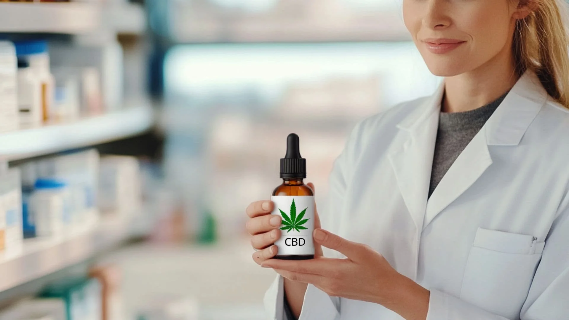 pharmacienne avec huile de cbd